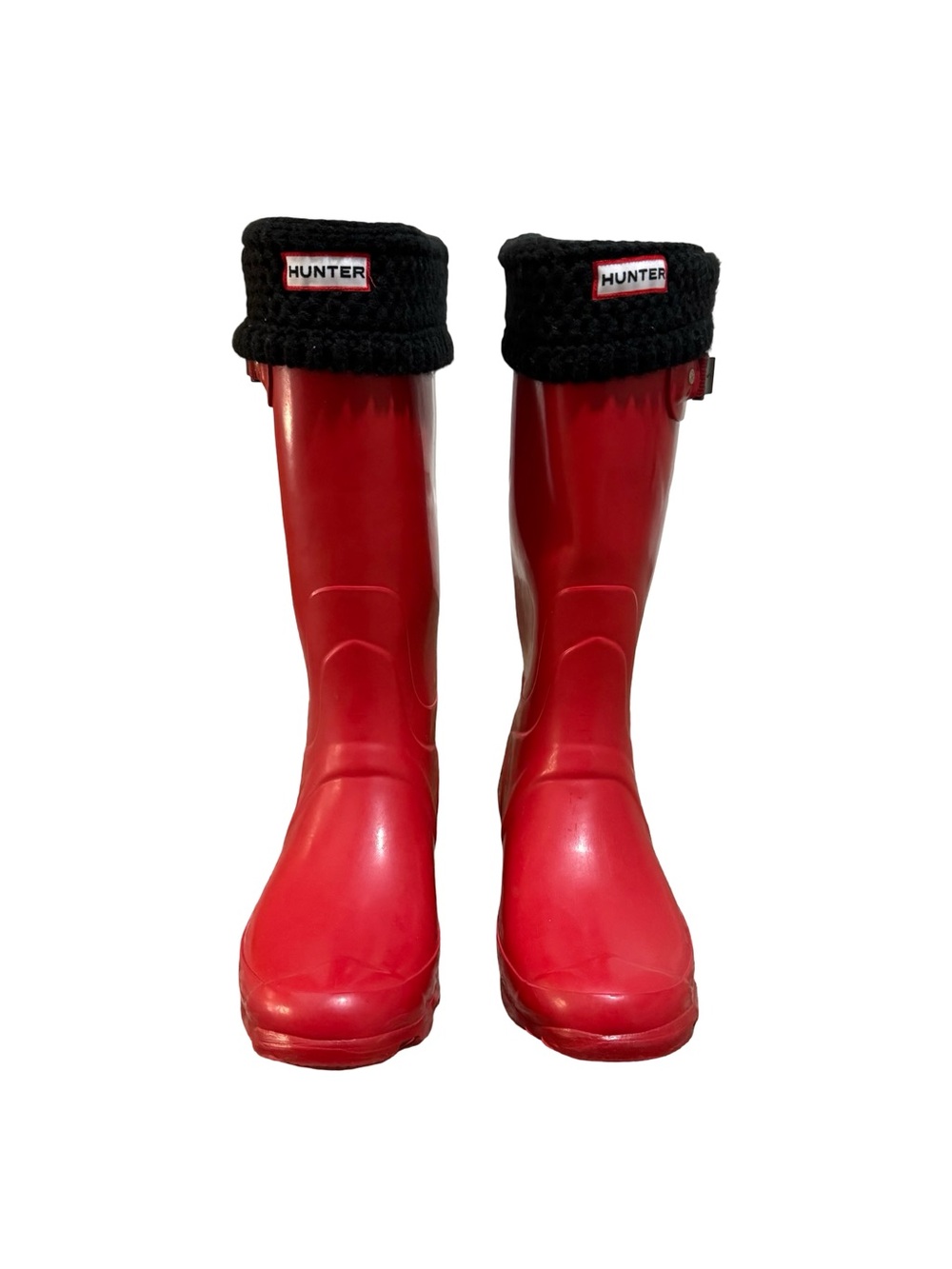 Hunter Original Tall Huntress Rain Boots Red Rubber With Black Socks